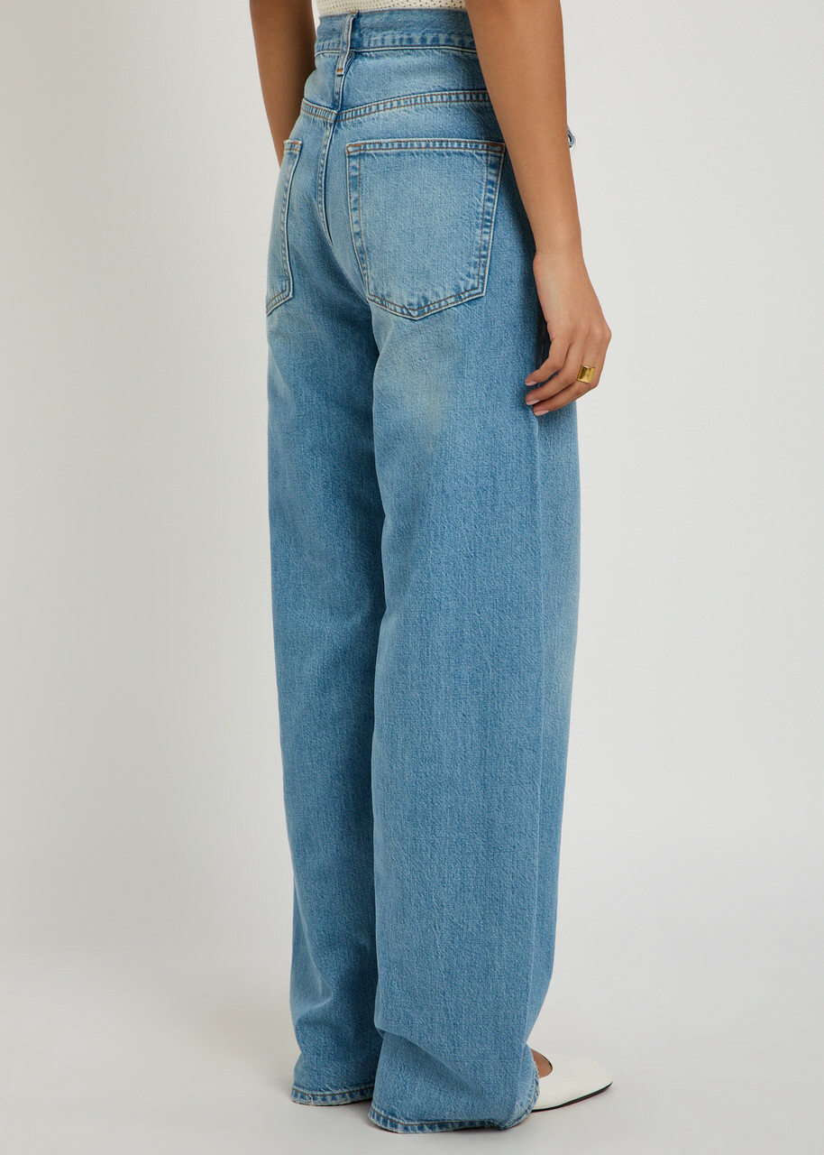 Frame The Off Duty Drawstring Bow Curved Wide-leg Jeans Blue