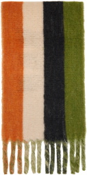 Marni Green Striped Logo Scarf