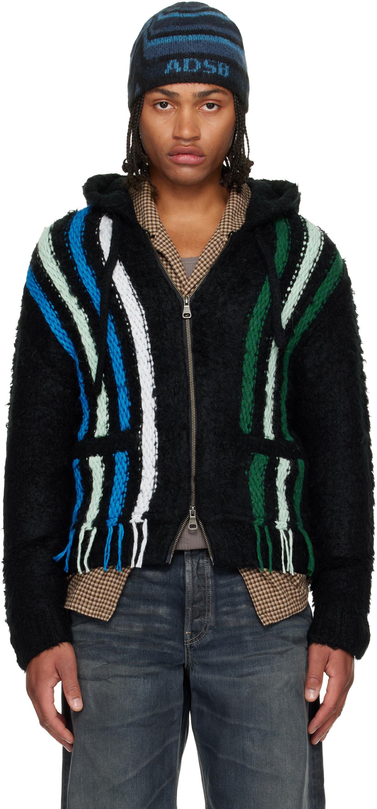 Andersson Bell Black Reverse Stripe Knit Hoodie