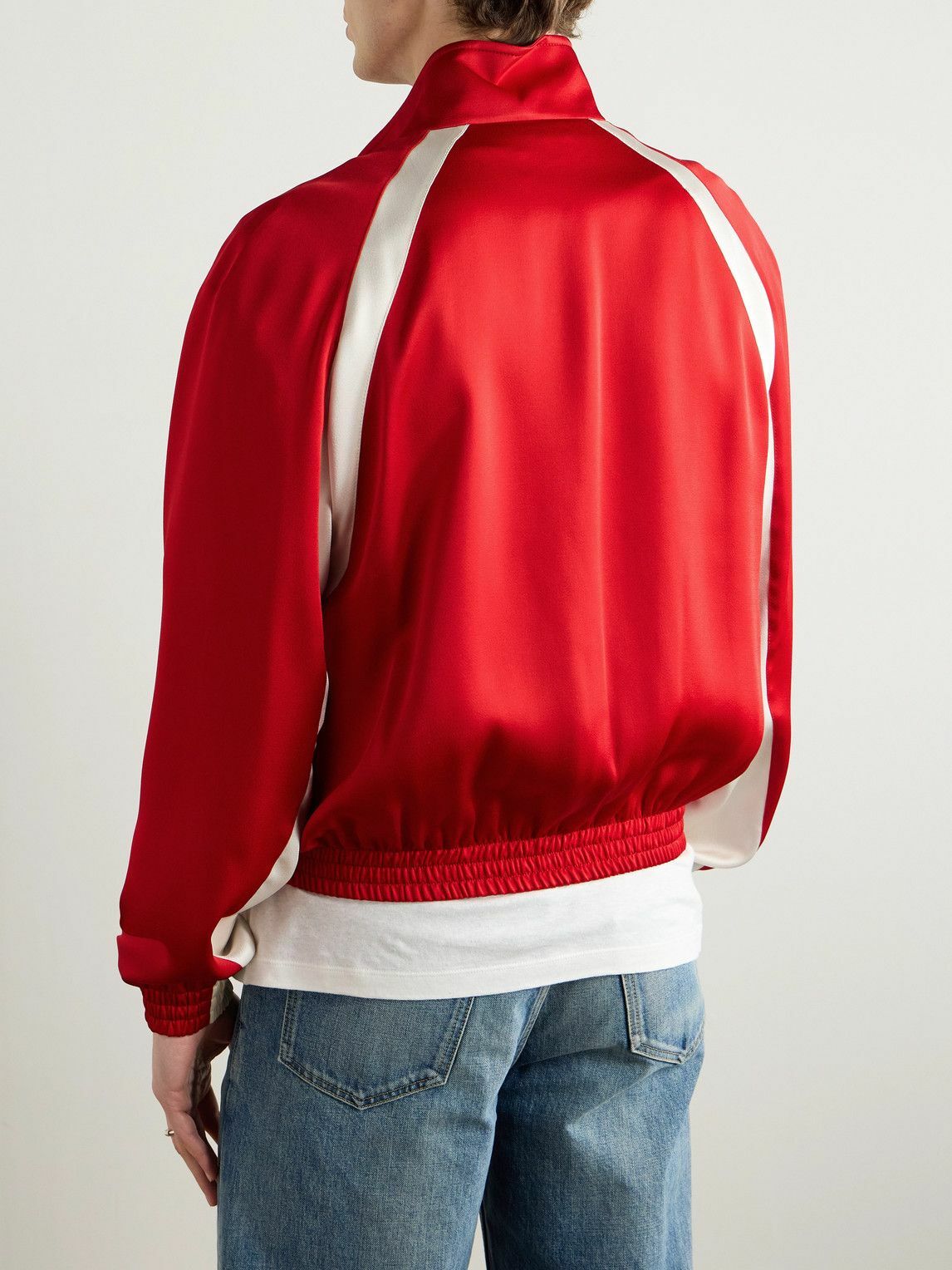 SAINT LAURENT - Striped Satin Track Jacket - Red