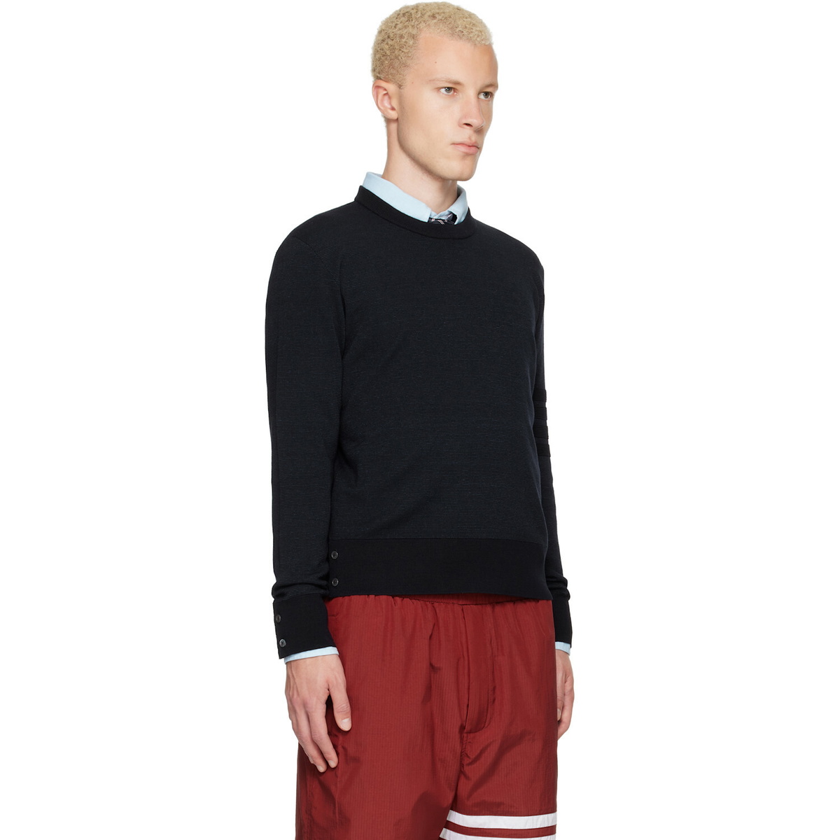 Thom Browne Navy Ottoman Milano Stitch 4-Bar Bomber Sweater