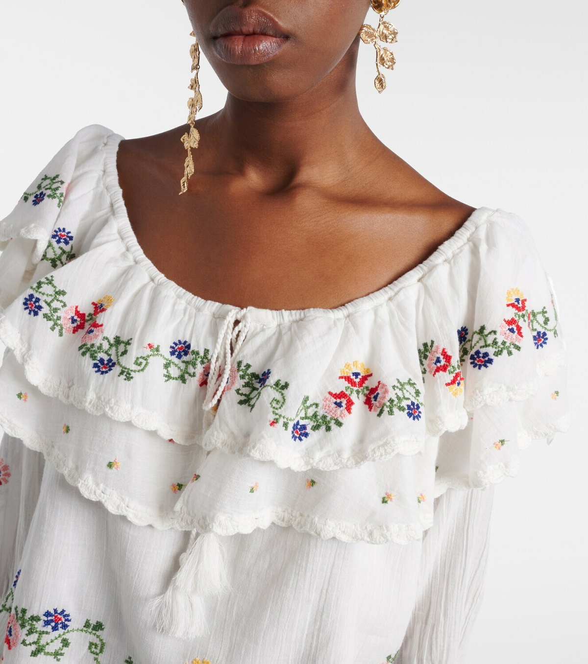 Rixo Maurine embroidered ruffled cotton top