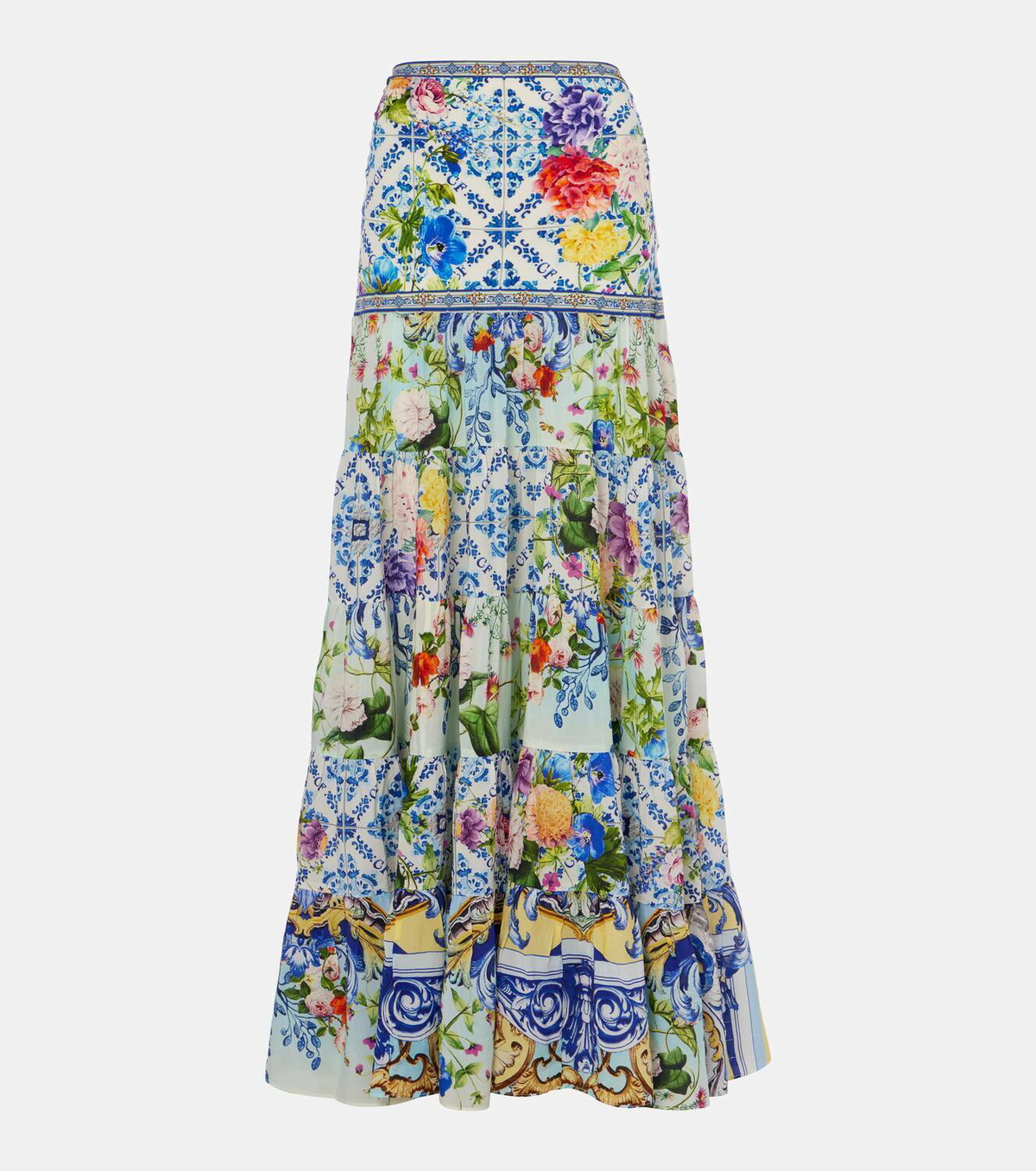 Camilla Floral tiered silk maxi skirt