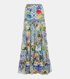 Camilla Floral tiered silk maxi skirt