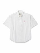 AMI PARIS - Button-Down Collar Logo-Embroidered Cotton Oxford Shirt - White