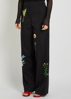 Stella Mccartney Floral-embroidered Straight-leg Trousers Black