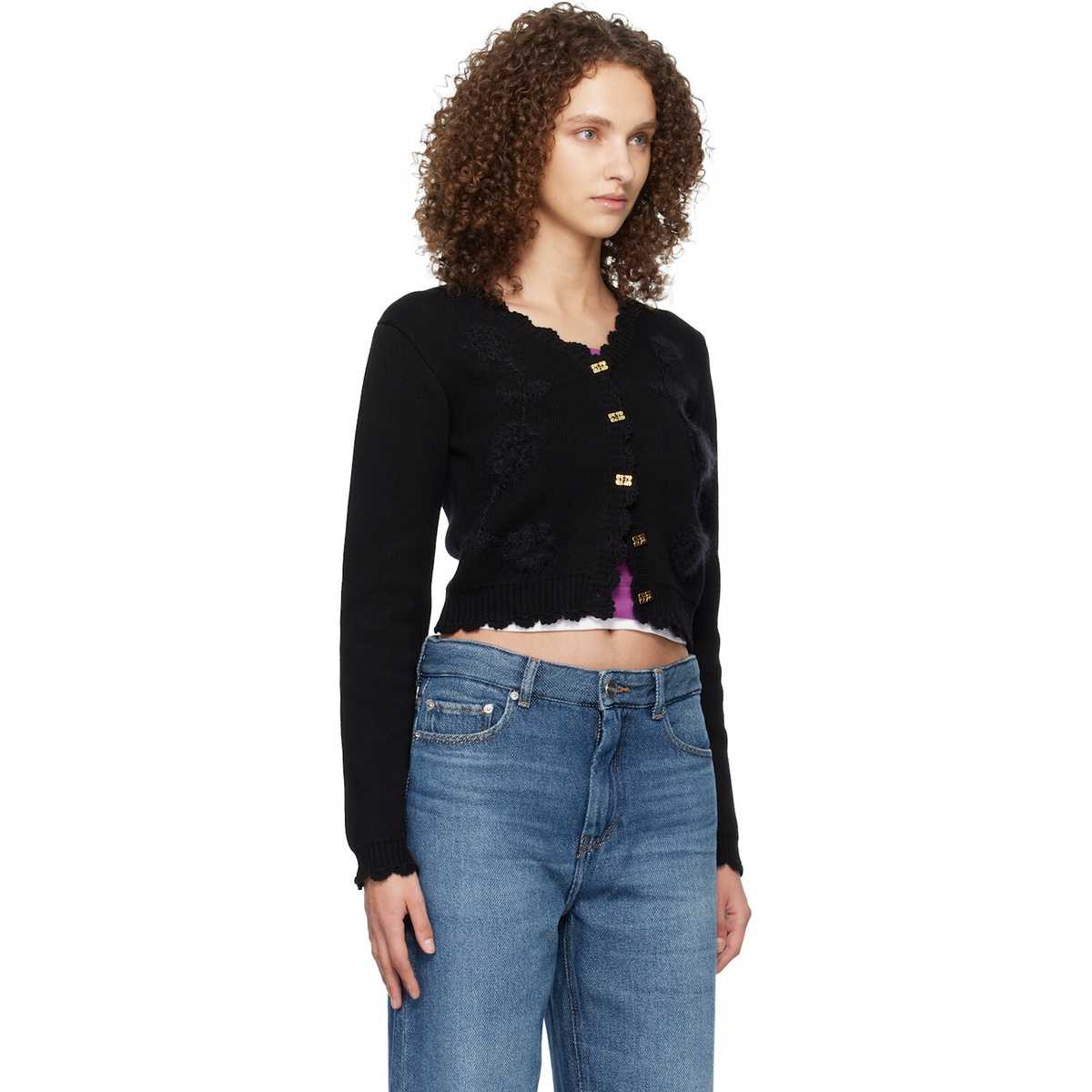 GANNI Black Crochet Appliqué Cardigan