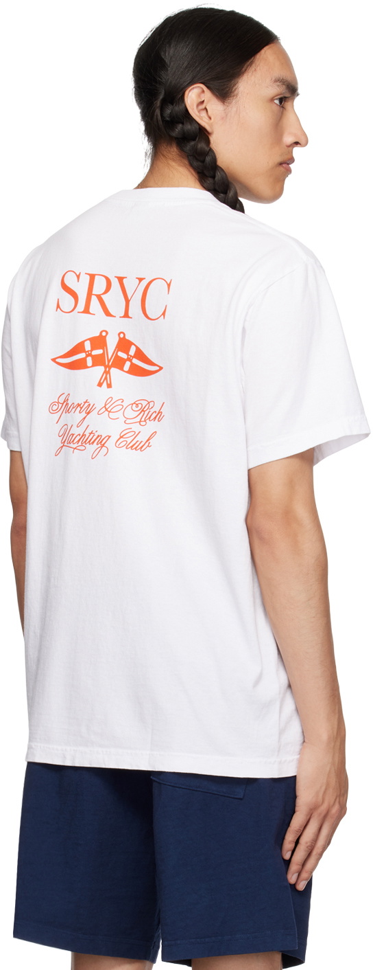 ★Sporty & Rich★ Yacht Club Logo Print Short Sleeve T-Shirt Sporty & Rich White Yacht Club T-Shirt Sporty & Rich