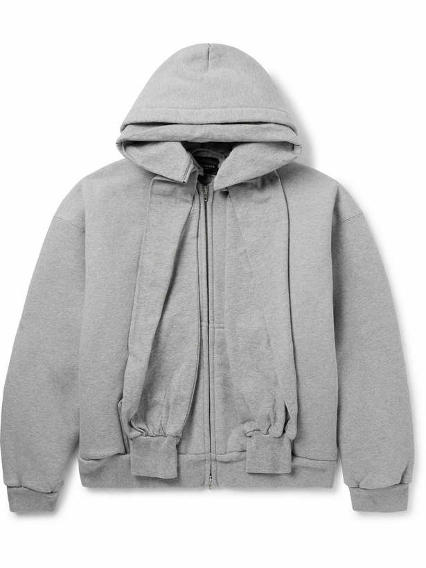 Photo: Balenciaga - Incognito Oversized Layered Stretch-Cotton Jersey Zip-Up Hoodie - Gray