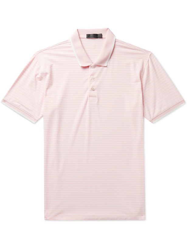 Photo: G/FORE - Striped Perforated Stretch-Jersey Golf Polo Shirt - Pink