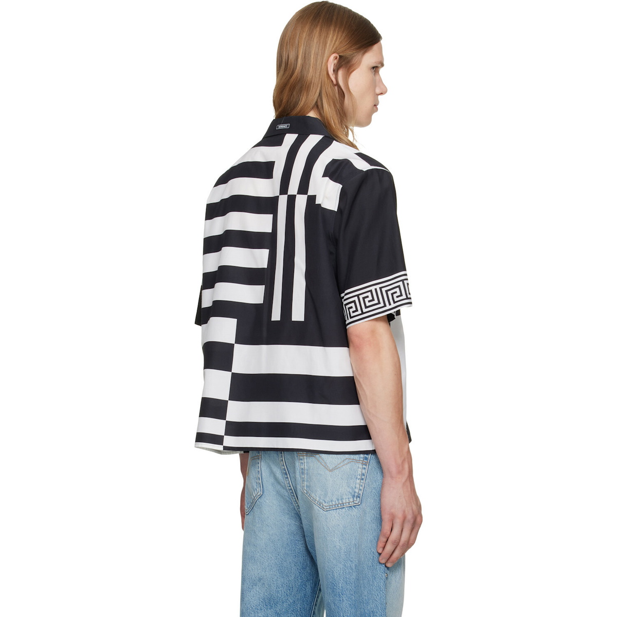 Versace Black & White Printed Cotton Silk Shirt