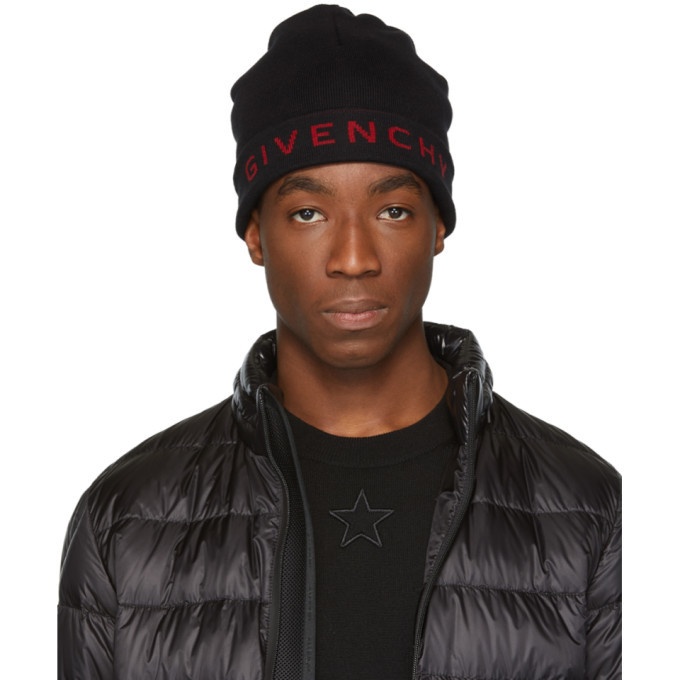 Photo: Givenchy Black and Red Logo Beanie