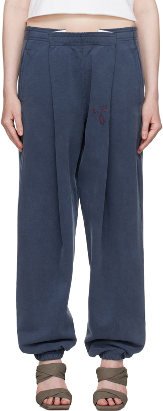 Photo: alexanderwang.t Navy Logo Waistband Pleated Sweatpants