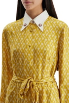 VALENTINO GARAVANI long yellow ochre silk dress with zig-zag pattern Yellow