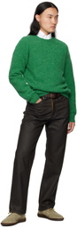 Drake's Green Brushed Shetland Crew Neck Sweater