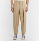 Monitaly - Tapered Pleated Cotton-Twill Trousers - Men - Beige