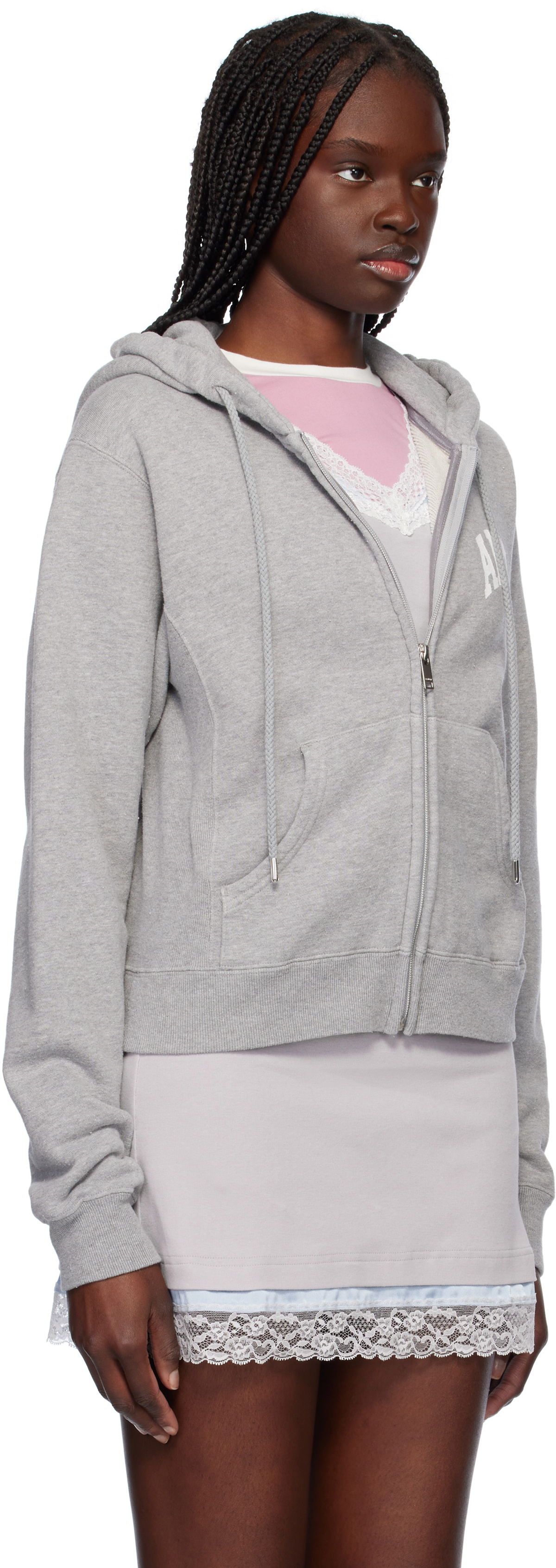 AMBUSH Gray 'AMB' Graphic Zip-Up Hoodie
