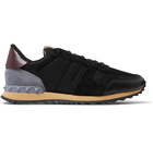 Valentino - Valentino Garavani Rockrunner Mesh, Leather and Suede Sneakers - Black