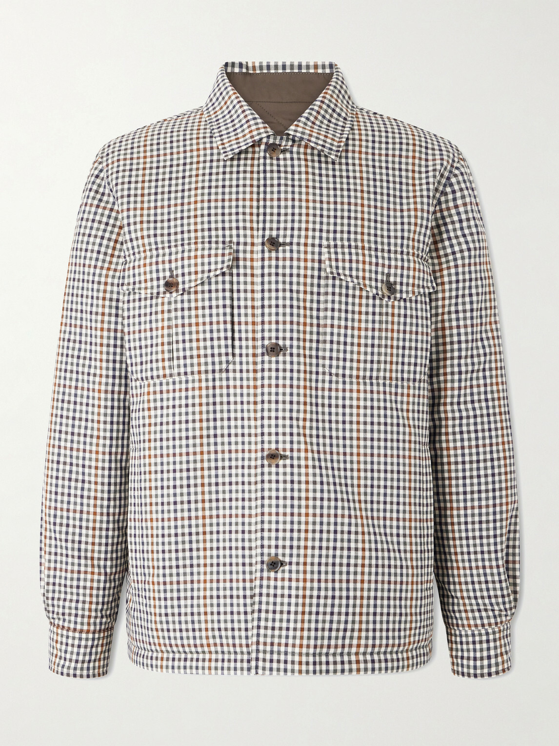 Dunhill - Reversible Padded Checked Wool Overshirt - Brown