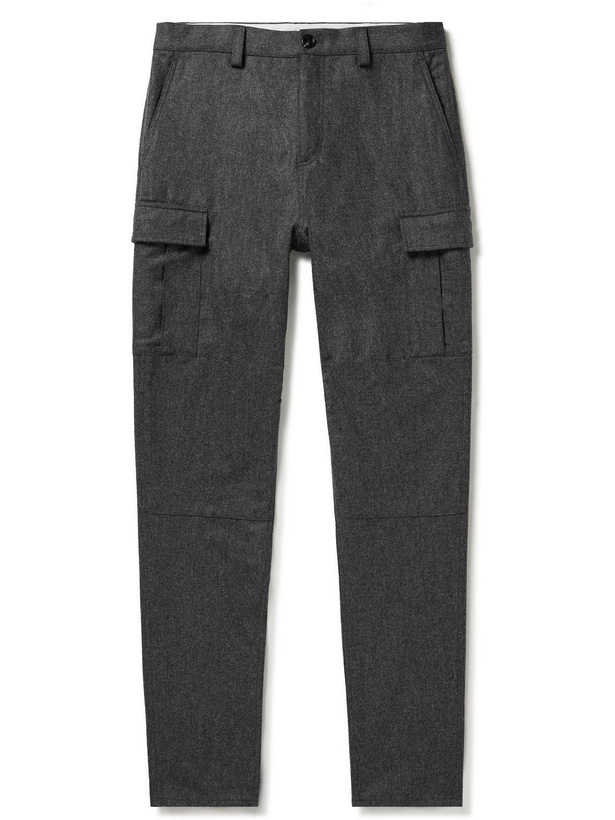 Photo: Brunello Cucinelli - Tapered Virgin Wool-Flannel Cargo Trousers - Gray