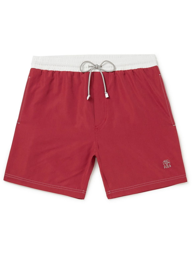 Photo: Brunello Cucinelli - Logo-Embroidered Swim Shorts - Red