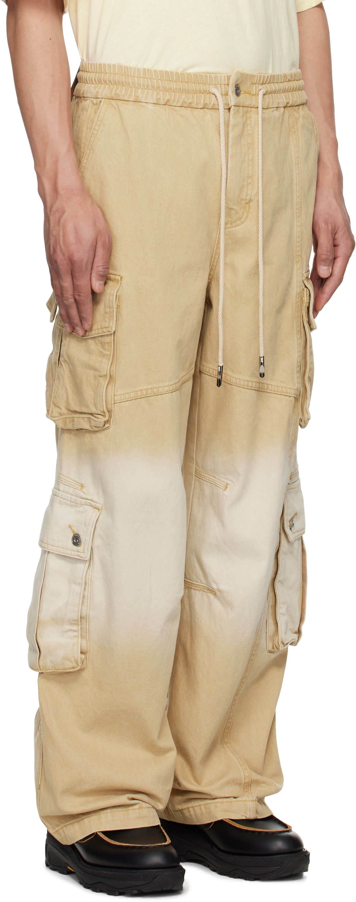 Feng Chen Wang Beige & Off-White Gradient Denim Cargo Pants