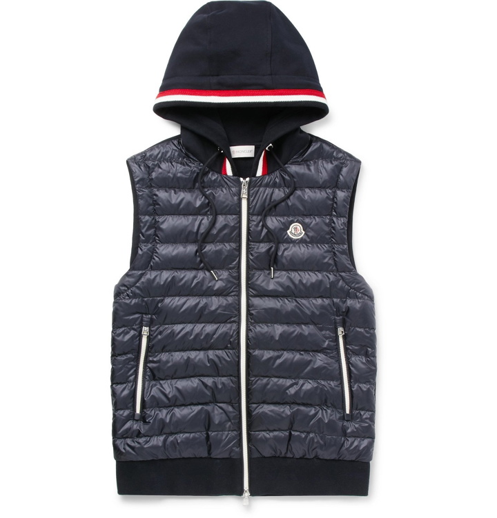 Photo: Moncler - Slim-Fit Quilted Shell and Loopback Cotton-Jersey Hooded Gilet - Blue