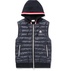 Moncler - Slim-Fit Quilted Shell and Loopback Cotton-Jersey Hooded Gilet - Blue