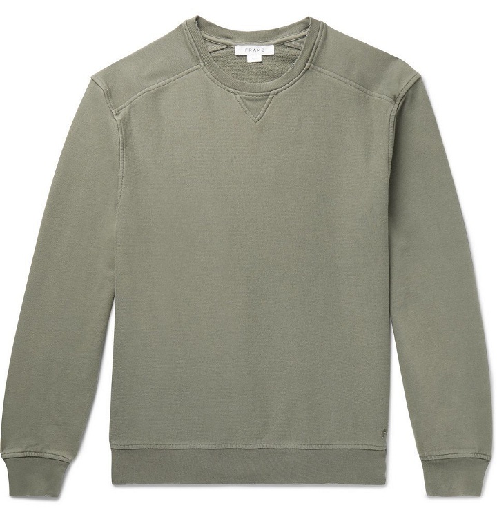 Photo: FRAME - Distressed Loopback Cotton-Jersey Sweatshirt - Green