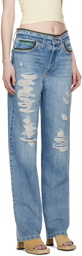 FRAME Blue Julia Sarr-Jamois Edition Baggy Low Rise Straight Jeans