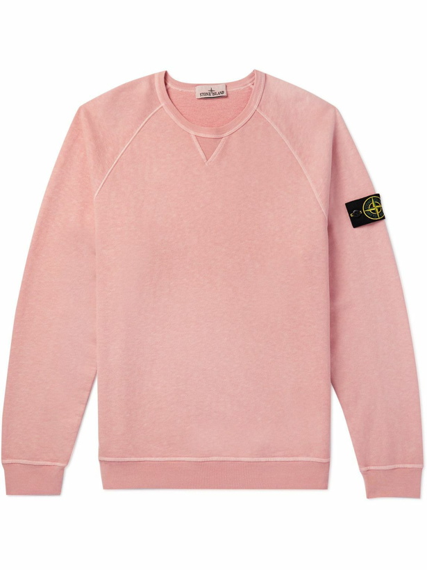 Photo: Stone Island - Logo-Appliquéd Garment-Dyed Cotton-Jersey Sweatshirt - Pink