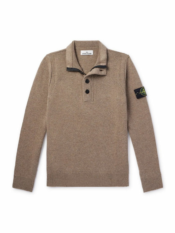 Photo: Stone Island - Logo-Appliquéd Wool-Blend Half-Placket Sweater - Brown