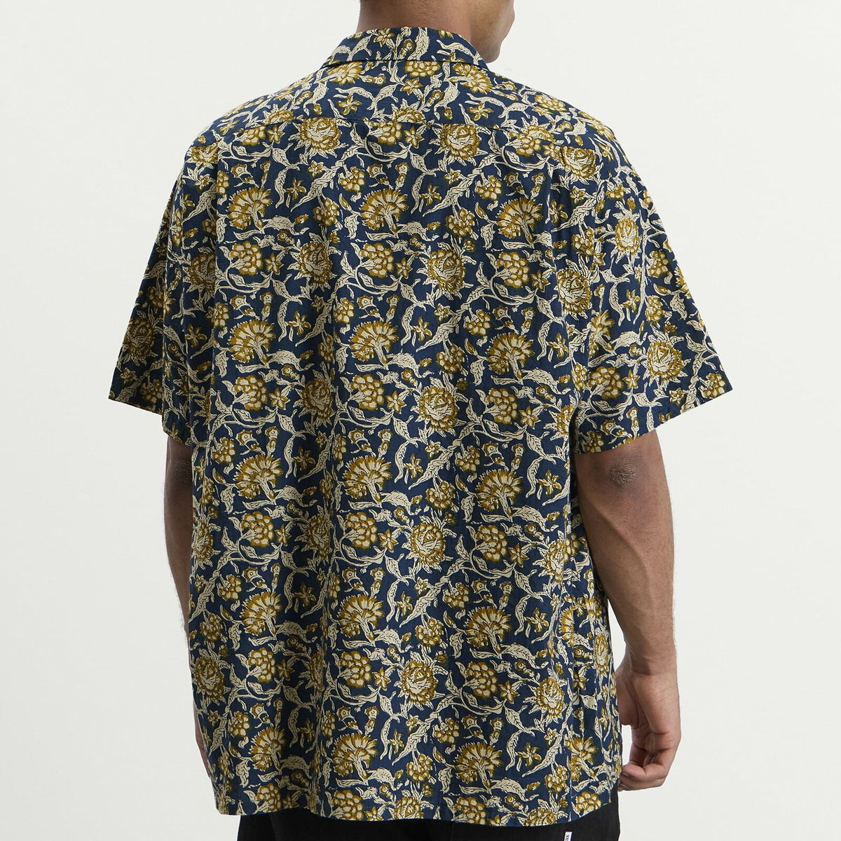 Beams Plus Men's Block Print Open collar Shirt in Blue