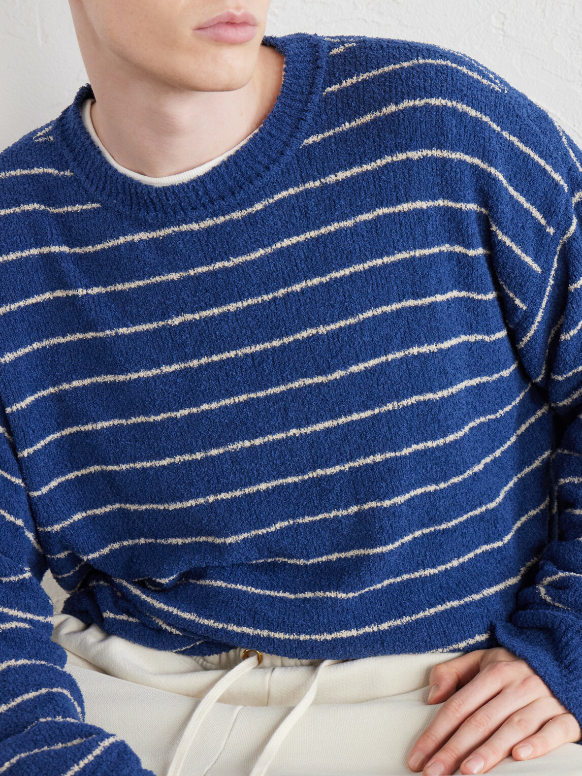 The Elder Statesman - Eyelash Striped Cotton-Blend Sweatshirt - Blue