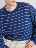 The Elder Statesman - Eyelash Striped Cotton-Blend Sweatshirt - Blue