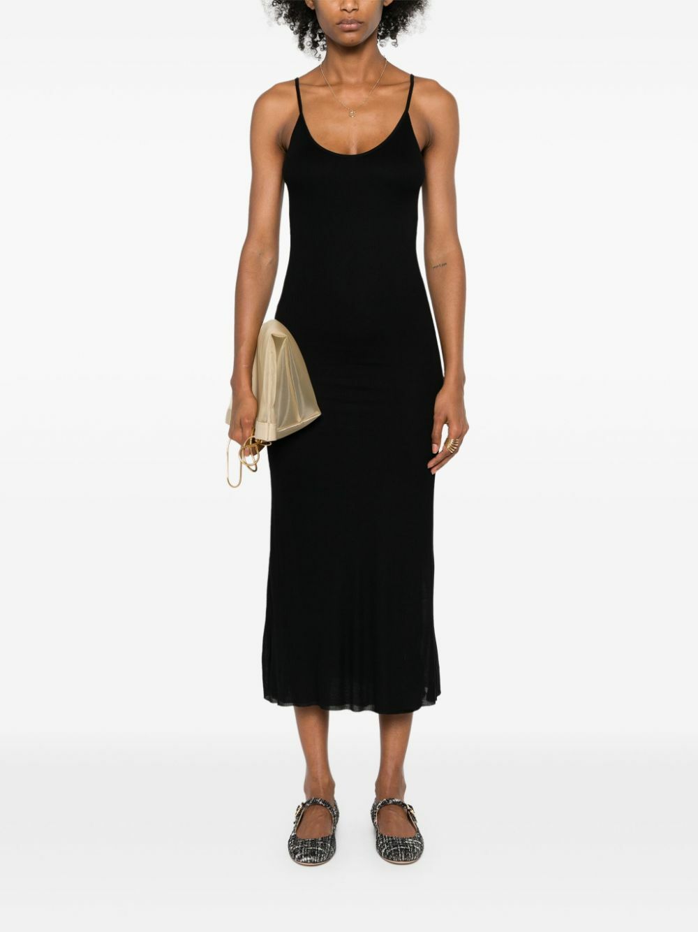knee length dresses for ladies Black Side Tie Jersey Midi Dress
