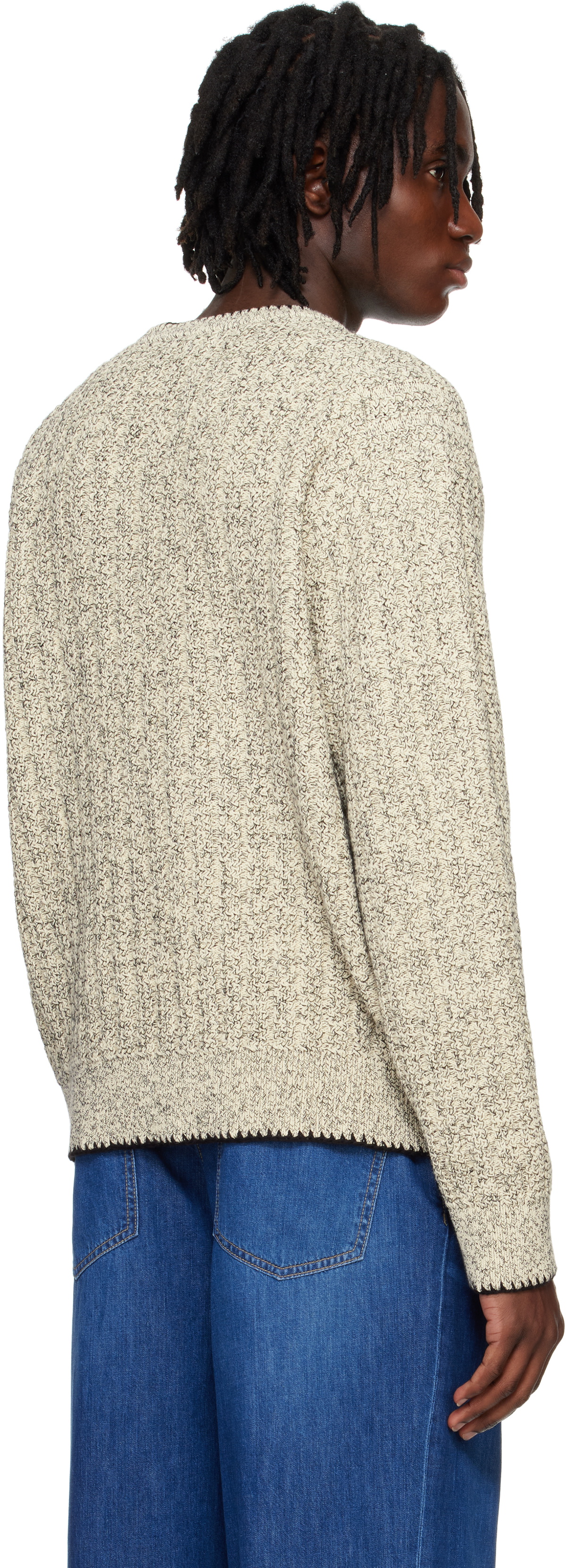 Solid Homme Off-White Round Neck Stitch Knit Sweater
