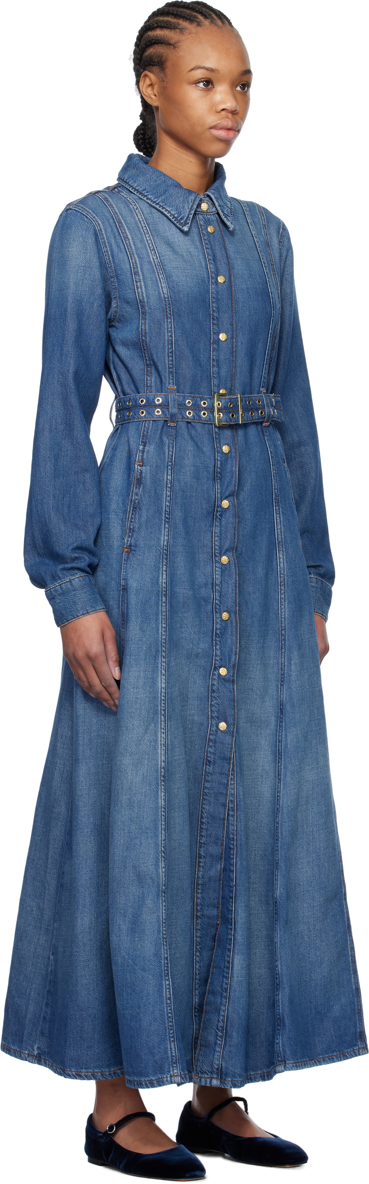 ganni heavy denim dress Ganni LIGHT PINK OVERDYED HEAVY DENIM MINI DRESS