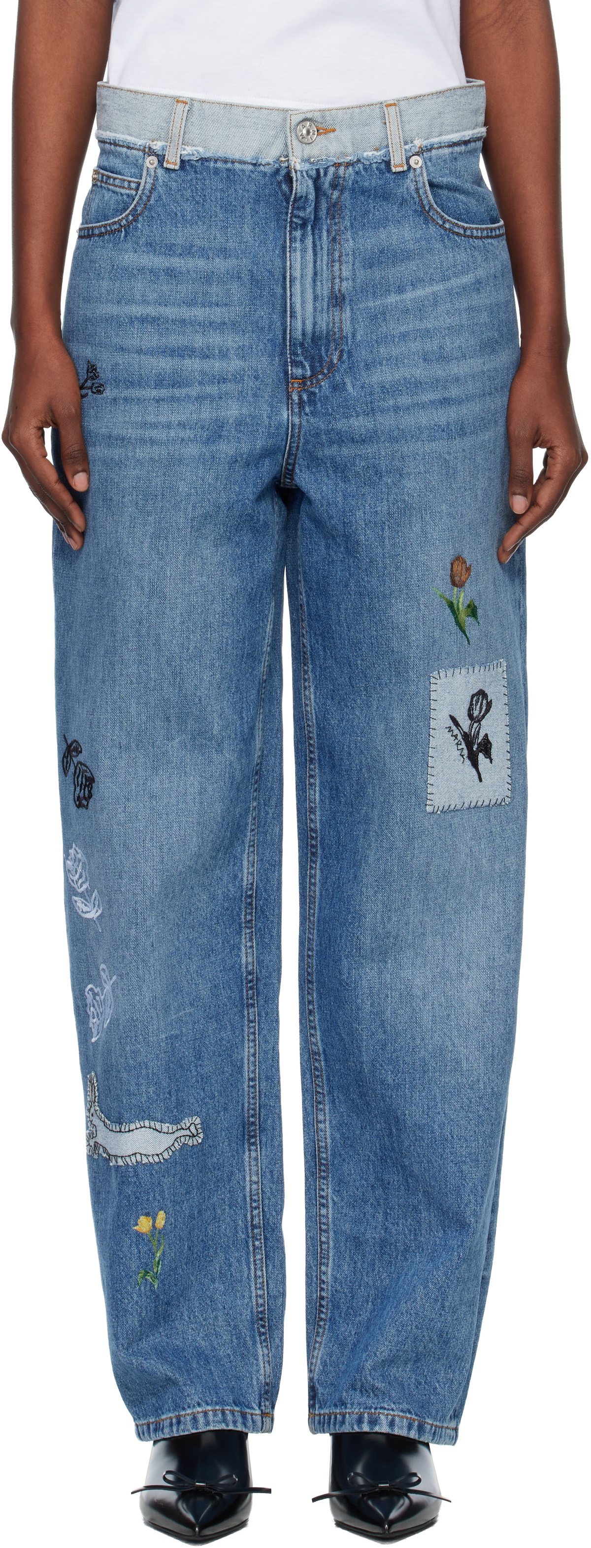 Marni Blue Embroidered Jeans