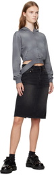 We11done Black Washed Denim Midi Skirt