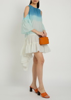 JW Anderson Dégradé Ruffled Cotton-poplin Mini Dress White And Blue