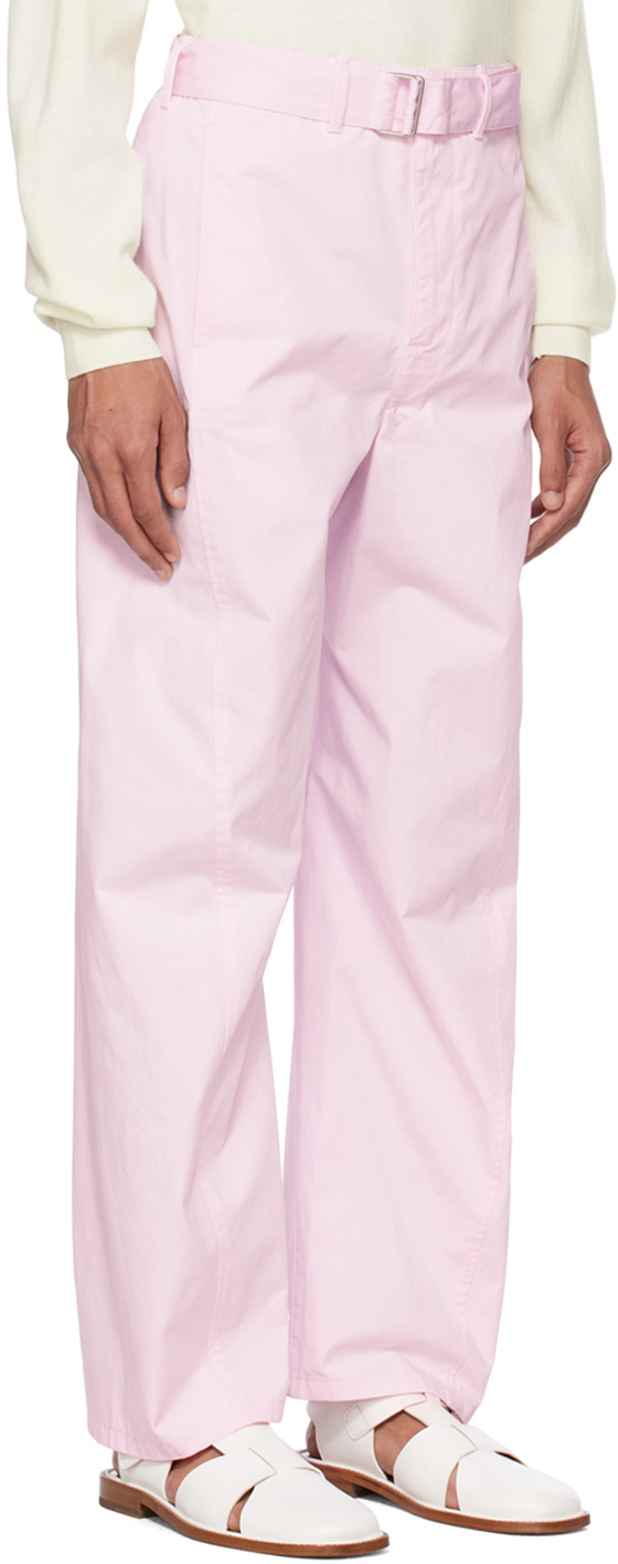 Jil Sander Belted Cotton Trousers In Pink | ModeSens