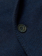 Richard James - Double-Breasted Herringbone Cashmere Coat - Blue