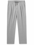 Brunello Cucinelli - Tapered Pleated Virgin Wool-Flannel Drawstring Trousers - Gray