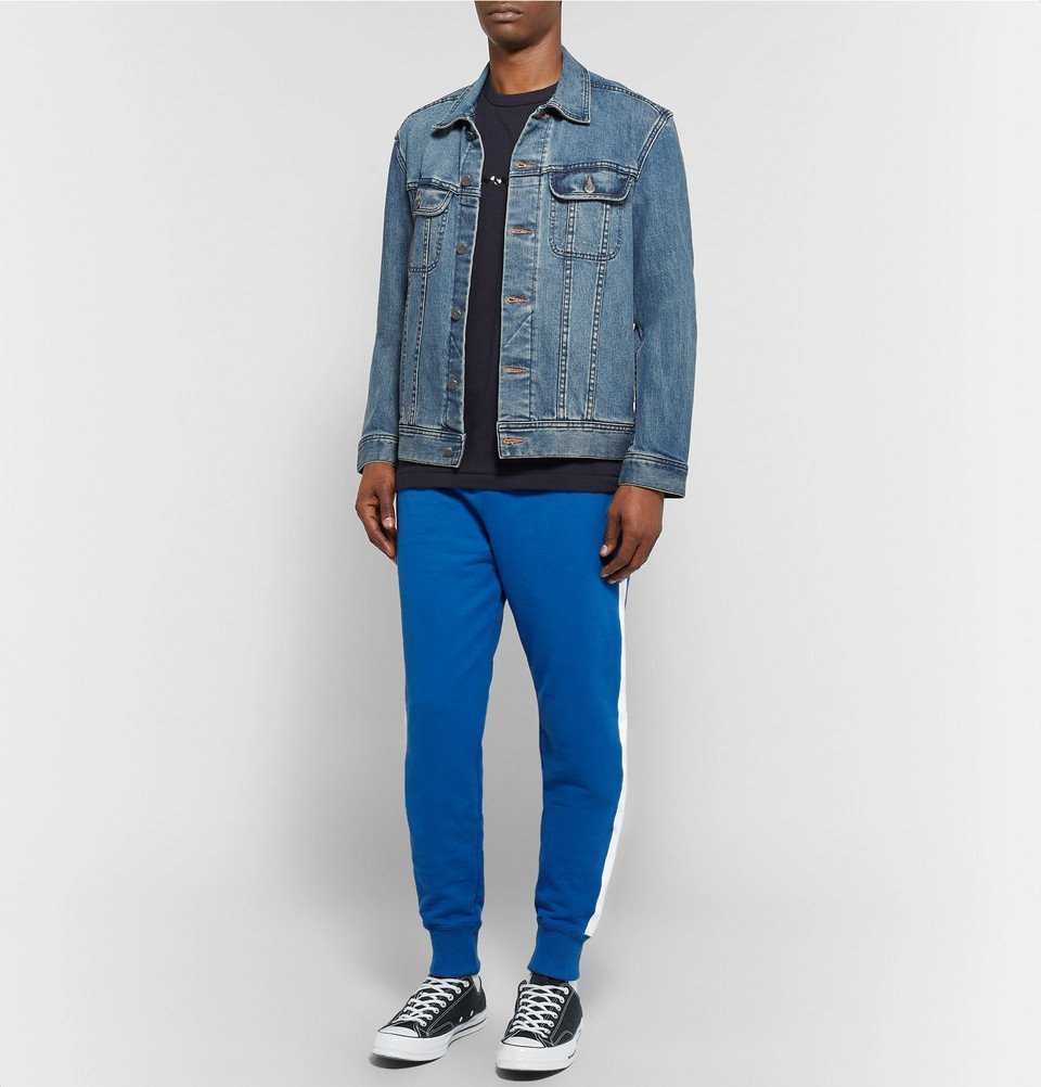 Todd Snyder Champion - Slim-Fit Tapered Striped Loopback Cotton-Jersey Sweatpants - Blue