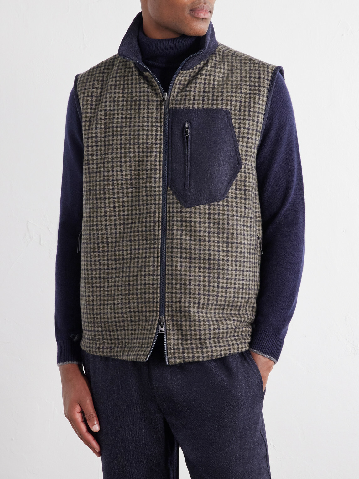 SEASE - Explorer Reversible Checked Virgin Wool and Shell Padded Vest - Blue