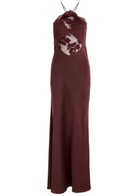 Self-portrait Lace-trimmed Satin Maxi Dress Brown