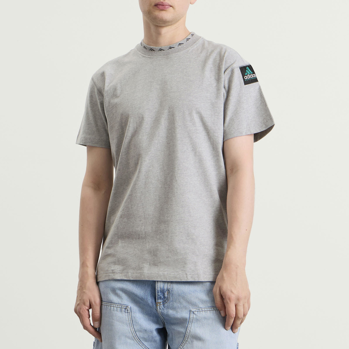 Adidas Men's No Wash Logo T-Shirt in Medium Grey Heather