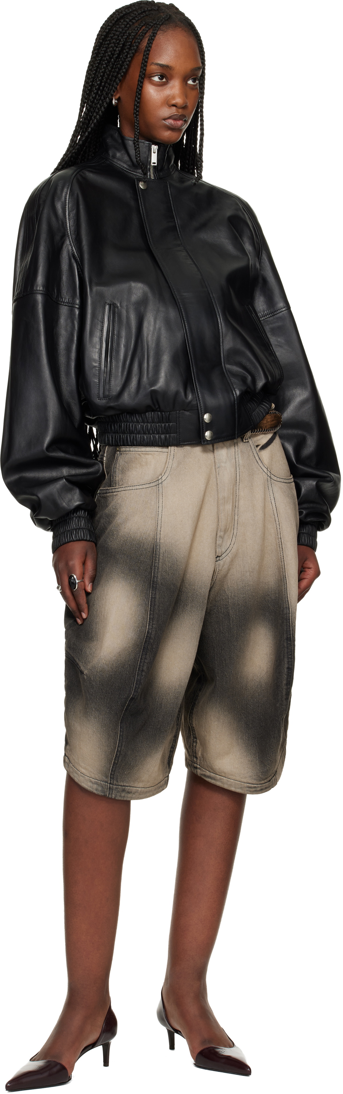 LU'U DAN Gray Puffa Denim Shorts