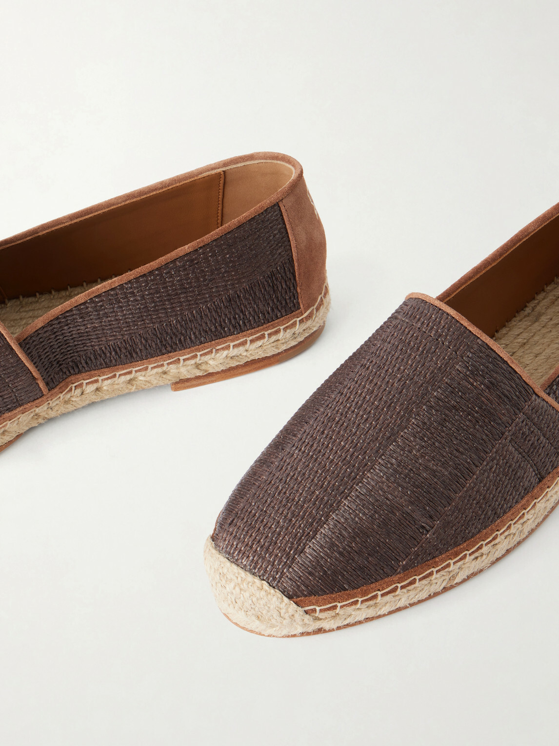 Brunello Cucinelli - Leather-Trimmed Woven Raffia Espadrilles - Brown
